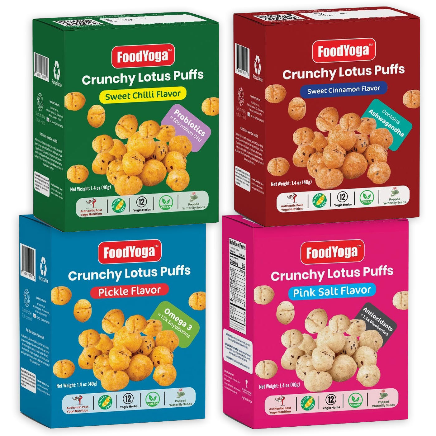 Foodyoga Lotus Puff Snack with Antioxidant, 4 units of Variety Pack